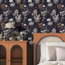 Nukofal Floral Peel and Stick Wallpaper Vintage Floral Contact Paper 16.1inchx196.8inch Boho Floral Removable Wallpaper Dark Floral Self Adhesive Contact Paper for Cabinets and Drawers Vinyl Roll