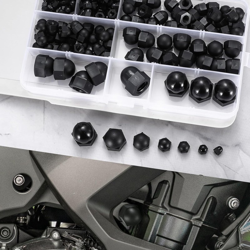 165 Piece Cap Nuts High Shape Set, Black Nylon Hexagonal