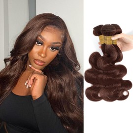 ALHER Color #4 Chocolate Brown Body Wave Bundles 20 22 24 Inch, Dark Brown Colored Bundles Sew In Weave Wavy Bundles, 10A 100% Unprocessed Brazilian Virgin Remy Hair Double Weft Bundles(#4, 20 22 24)