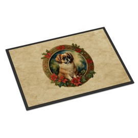 Caroline's Treasures DAC2438JMAT Tibetan Spaniel Christmas Flowers Doormat Front Door Mat Indoor Outdoor Rugs for Entryway, Non Slip Washable Low Pile, 24H X 36W