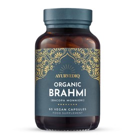 Ayurvediq Organic Brahmi Capsules x60 Vegan Capsules - 600mg Bacopa Monnieri Capsules High Strength Stress, Anxiety & Memory Support Supplements - Health and Wellbeing Supplements, Ayurveda Products