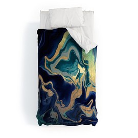 Society6 2021 Cotton Comforter, Twin, Monika Strigel DRAMAQUEEN Gold Indigo Marble