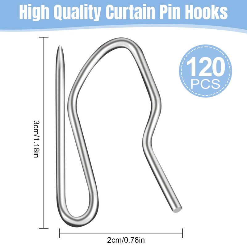 120 PCS Heavy Duty Zinc Metal Drapery Pin Hooks,Metal Curtains