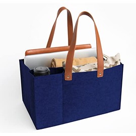 CHAISE HOME Felt Organizer Caddy - File Folder Tote with Handle - Portable Office Bag - Teacher, School & Work Supplies - Arts & Crafts Storage (Blue)