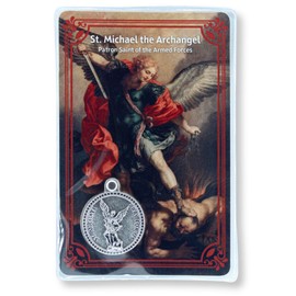 St. Michael the Archangel Laminated Holy Card with Medal – Catholic Wallet-Size Patron Saint of Armed Forces & Protection