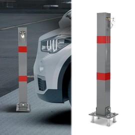 Safety Bollard Post Steel Folding Parking Barrier Lockable Car Bollard Driveway Car Safety Security Post with Lock & 4 Ancher Bolts