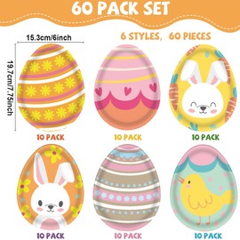 60P Easter Paper Plates Egg-Shaped Plates Chick Bunny Plates for Kids Game Party,Disposable Paper Plates Easter Egg Paper Dinner Plates,Easter Plates Dinnerware for Boy Girl Easter Tableware Décor