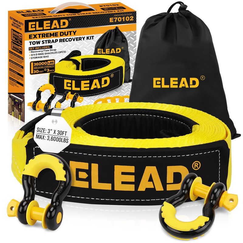 3" x 30Ft Recovery Tow Strap Heavy Duty with Hooks