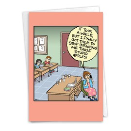 NobleWorks Funny Teacher Thank You Greeting Card with 5 x 7 Inch Envelope (1 Card) Stupid Apples C10506TTG