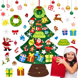 DazSpirit Childrens Felt Christmas Tree, 3.28Ft DIY Felt Christmas Tree Set, Wall Hanging Felt Xmas Christmas Tree Decorations Kits with 25Pcs Ornaments, Home Door Window Christmas Decoration Kit