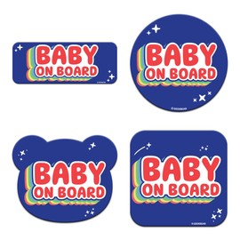 GEEKBEAR [Signature] Baby on Board Car Magnet - Rainbow Line Series - Set of 4 (Blue)