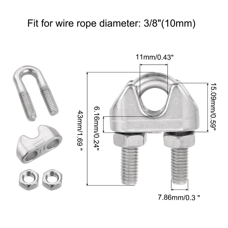 TOP-VIGOR M10 Wire Rope Accessory Set for 3/8" Dia Wire
