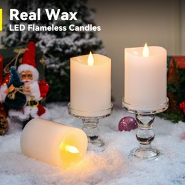 Woocodowe 3x4 inch Flameless Candles: Realistic Flameless LED, Battery-Powered Pillar Candles with Remote & Timer, Fake Candles for Fall Decor, (White, 3"*4"-3pcs)
