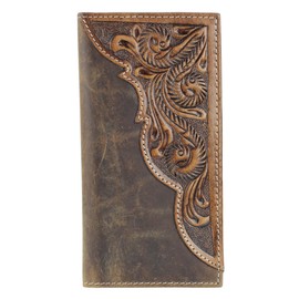 American Bison Tooled Side Rodeo Wallet with Conchos – Oil Pull Up – Durable, Stylish & RFID Protected (No Conchos, Brown)