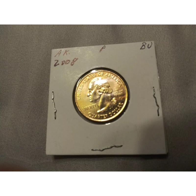 STATE QUARTER ALASKA P--GOLD PLATED--FREE SHIP 2008 BU
