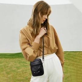 NICOLE & DORIS Small Phone Bags for Women Vintage Crossbody Bag Multi Pocket Cell Phone Purse Mini Shoulder Bag PU Leather Messenger Bag Satchel Bag with Earphone Hole Black