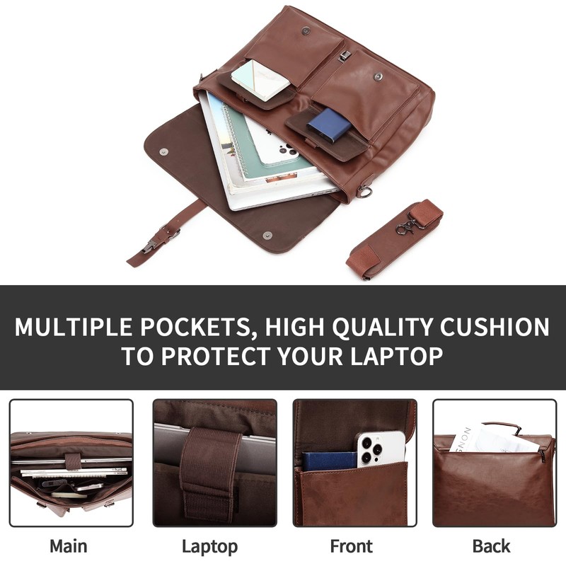 Leather Messenger Bag for Men,Vintage Mens Laptop Bag Water Resistant