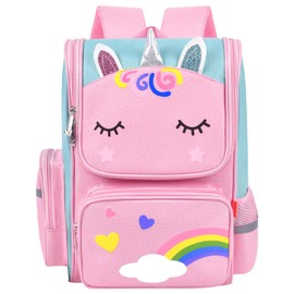 Aucuu Girls' Backpack, Cute Unicorn School Bags, Kawaii Backpack, Waterproof School Bags for Girls, Large Capacity Children's Backpack, for Elementary, Kindergarten - Pink