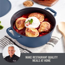 DASH Zakarian by DASH 4.5 Qt Nonstick Cast Iron Dutch Oven, Titanium Ceramic Nonstick Pot with Lid and Handles, Blue