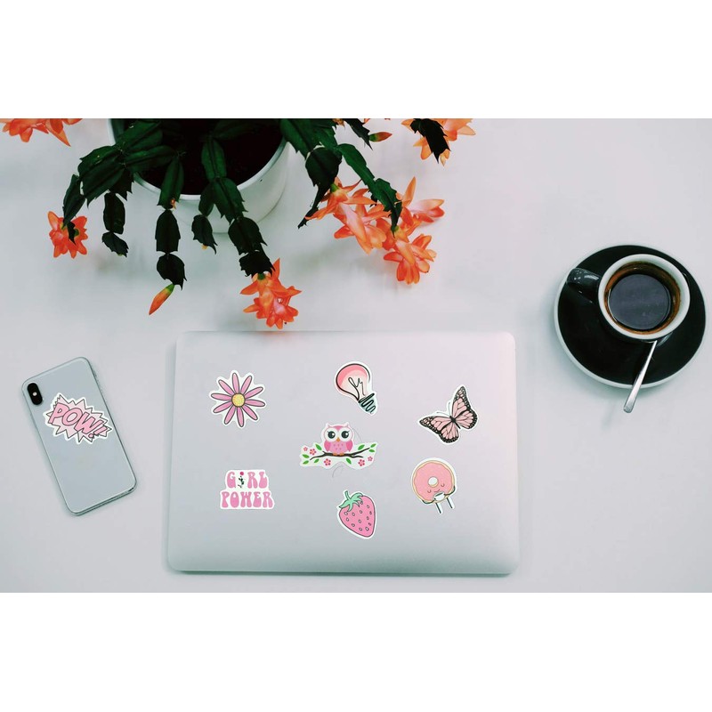 Cute Preppy Pink Stickers,50Pcs Waterproof Vinyl Aesthetic Girly Stickers for