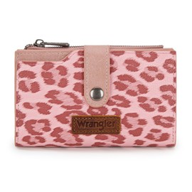 Wrangler Pink Leopard Wallet Small Cute Wallet for Women Trifold Wallets, Card Cases & Money Organizers Large Capacity Cltuch Wallets Ladies Female with ID Window