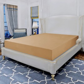 Elegant Comfort Luxurious Wrinkle Resistant 1500 Thread Count Egyptian Quality 1-Piece Fitted Sheet All Around Elastic -Deep Pocket- Ultra Soft Bottom Fitted Sheet, Twin/Twin XL, Camel-Gold