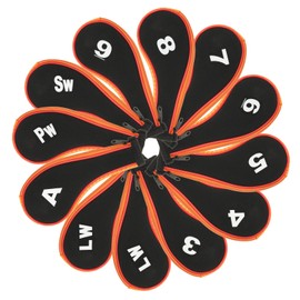 PATIKIL Golf Club Head Cover, 12 Pcs Number Golf Club Irons Covers Neoprene Driver Headcover Golf Lovers Gifts for Men Women, Black/Orange