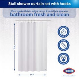 CLOROX Bathroom Shower Curtain with Waterproof Lightweight PEVA Liner Set, Stall Size for Bathroom, with Weighted Magnets and 12 Metal Hooks - 54" x 78" White