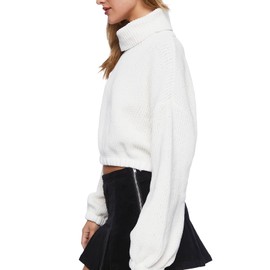 Forever 21 Women's Ribbed Turtleneck Sweater, Vanilla, Medium