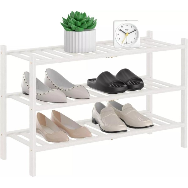 No Brand 3 Tier Bamboo Shoe Rack for Closet Free