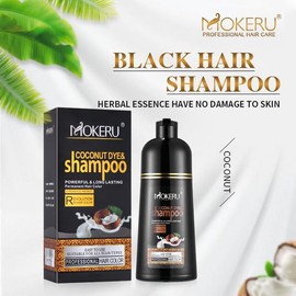 Champú Tinte Negro Con Aceite De Coco Mokeru 3 En 1 Para Cobertura De Canas, Para Hombres Y Mujeres, Semipermanente.