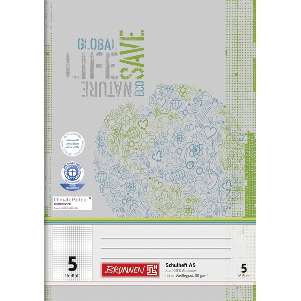 Brunnen 104510501 Recycled Exercise Book DIN A5 16 Sheets Easy