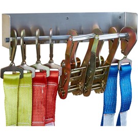 Premium Aluminum Ratchet Strap & Bungee Organizer Rack, Wall-Mountable Storage for Garage & Trailer, 17-7/8" Long with Pre-Drilled Holes, Reduces Clutter