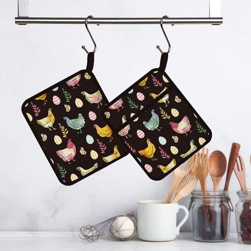 FREEBLOSS 2Pcs Rooster Pattern Pot Holders for Kitchen Cotton Potholder