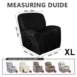 molasofa Recliner Chair Covers Large Size Oversized - 4 Pieces Leather Like Extra Large Recliner Chair Covers Stretch Recliner Slipcover for Lazy Boy Wide Recliner Chair Washable (Black)