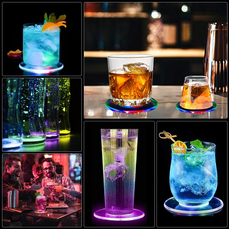 Pack of 8 LED Coasters, Colourful LED Coasters, Luminous with