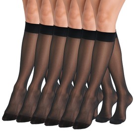 Bruislard 6 Pairs Sheer Knee High Stockings for Women,Black Nylon Knee Highs, Hose Hosiery Stockings