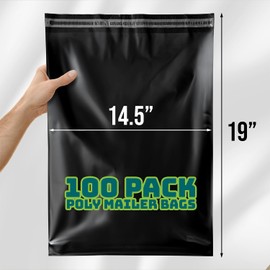 Poly Mailers 14.5x19 Inch 100 Pack - Waterproof Black Shipping Bags for Clothing & Packages, Durable Waterproof Self-Sealing Mailing Envelopes for Small Business