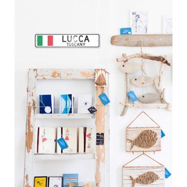 Lucca, Tuscany - Italian Flag Sign - Metal Novelty Sign for Home Decoration, Italian Restaurant Wall Decor, Street Sign, Italian Hometown Sign - 4x18 inches