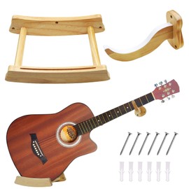 Yumzeco Guitar Wall Stand,Acoustic Electric Guitar Wall Horizontal Hanger Padded,Guitar Mount Hardwood, Universal Guitar Wall Bracket for Electric Guitar Bass Banjo Mandolin Stand Rack Hook Adjustable