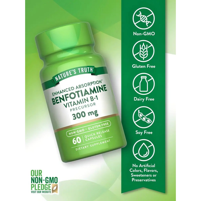 Benfotiamina Natures Truth 300mg 60 Cápsulas Vitaminas Sin Gluten
