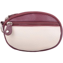 Womens Soft Leather Coin/Money Holder/Purse/Pouch - Burgundy/White