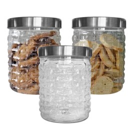 KANSY Plastic Storage Jars with screw top Silver lids - Food Storage Canisters Containers for Kitchen Use, Airtight Refillable BPA Free Round Clear, Hardware Store (1.7L, Pack of 3)
