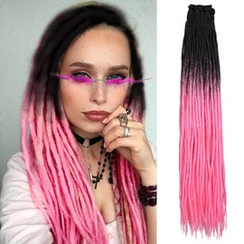 Kraler 36 Inch Ombre Pink Dreadlock Extensions, Long Synthetic Crochet Dreads Extensions Handmade Soft Single Ended Dreads Thin 0.6cm Width Reggae Style Dreadlock for Girls(10 Strands)