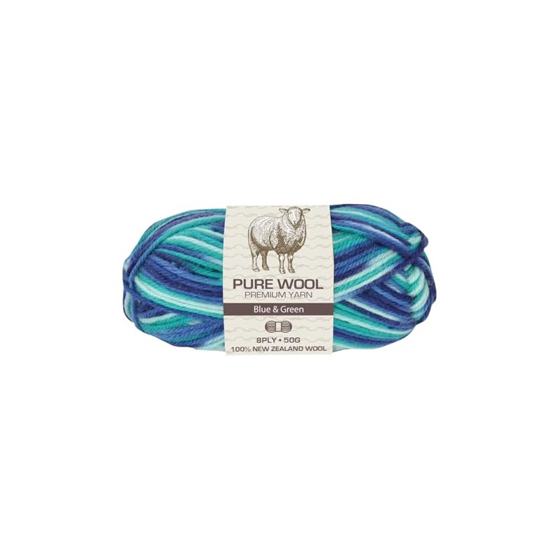 Yatsal Premium 3-Ply Pure Wool Yarn 50 g, Blue/Green