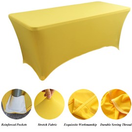 Skyour Stretch Spandex Tablecloth 4FT/5FT/6FT/8FT Foldable Rectangle Elastic Fitted Tablecloth Outdoor Cocktail Tablecloth (Yellow, 72"x30")