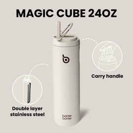 BOTTLE BOTTLE Insulated Water Bottle 24oz with Straw Lid and Handle for Sports Travel Gym Stainless Steel Water Bottles Double-Wall Vacuum Metal Leak Proof BPA-Free (Light Gray)