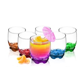 Sendez 6 Drinking Glasses 250 ml Colourful Base Glass Water Glasses Juice Glasses Dishwasher Safe