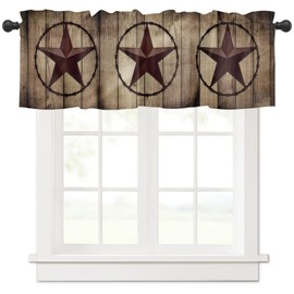 Homechoid Western Texas Star Window Curtain Valance for Living Room/Kitchen/Bathroom/Farmhouse, Retro Rustic Wooden Boards Short Rod Pocket Tier Curtain Window Treatment, 1 Panel 42x18