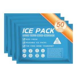 50PCS Ice Packs for Coolers Shipping Lunch Box Cold Cooler Bag Long Lasting Reusable Ice Pack Gel Freezer Packs for Camping Beach Fishing Shipping Food